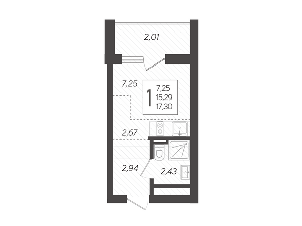 Планировка 1-комн 17,3 м²