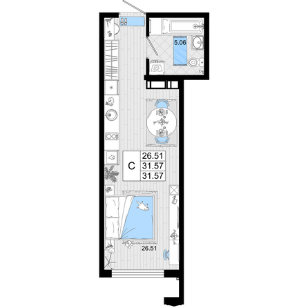 Планировка Студия 31,57 м²