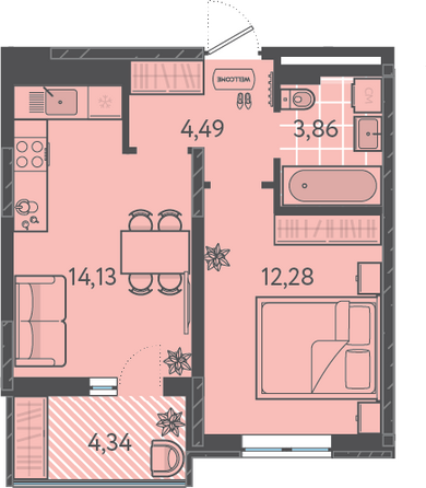 Планировка 1-комн 36,93 м²