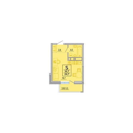 Планировка 1-комн 24,7 м²