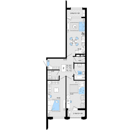 Планировка 2-комн 75,13 м²