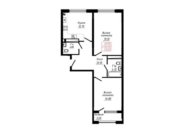 Планировка 2-комн 70,5 м²