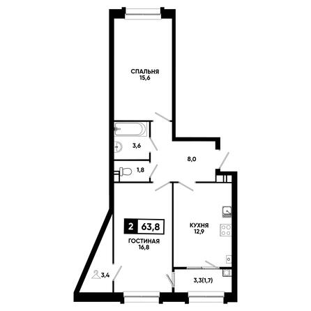 Планировка 2-комн 63,8, 64,3 м²