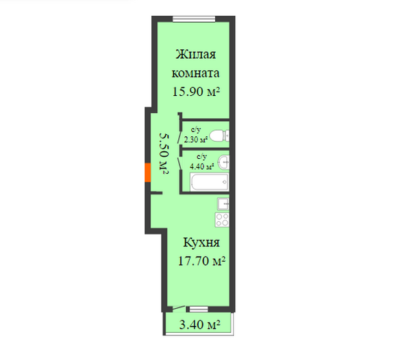 Планировка 1-комн 46,3 м²