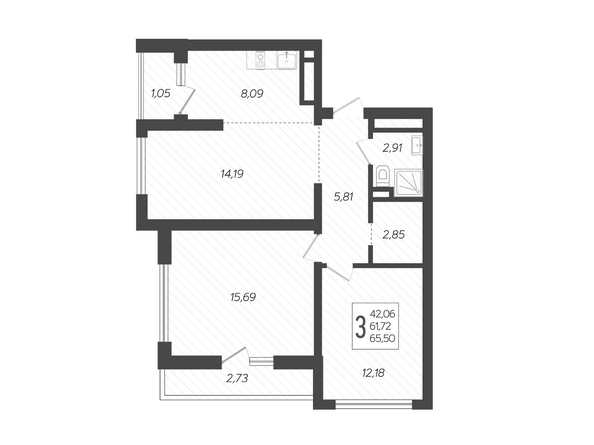 Планировка 3-комн 65,5 м²