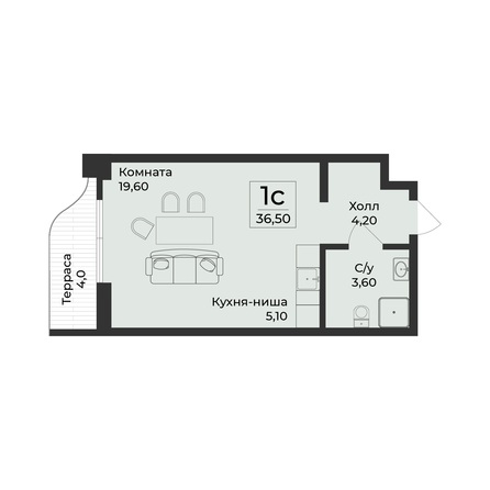 Планировка 1-комн 38,5 м²