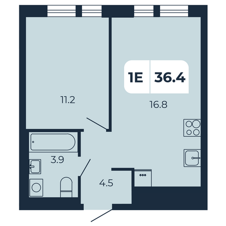 Планировка 1-комн 36,4 м²