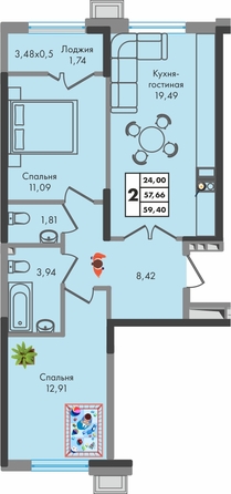 Планировка 2-комн 59,4 м²