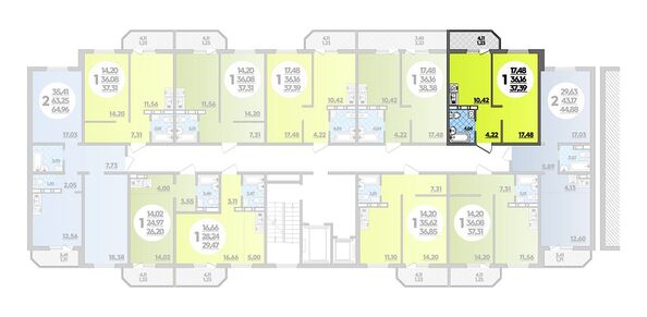 Планировка 1-комн 37,39 м²