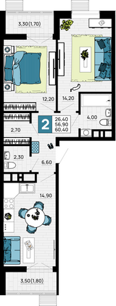 Планировка 2-комн 60,4 м²