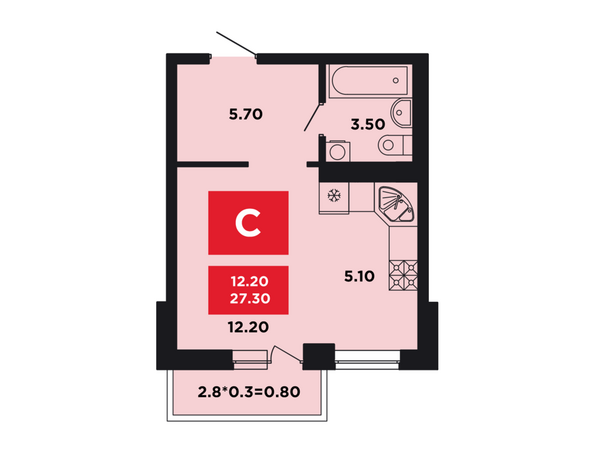 Планировка Студия 27,3 м²