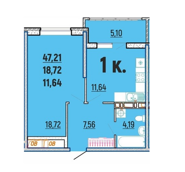 Планировка 1-комн 47,21 м²