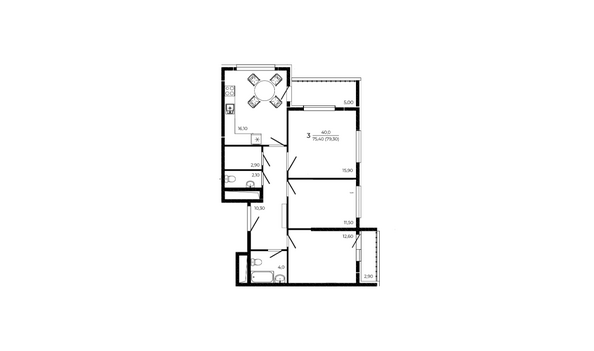 Планировка 3-комн 79,3 м²