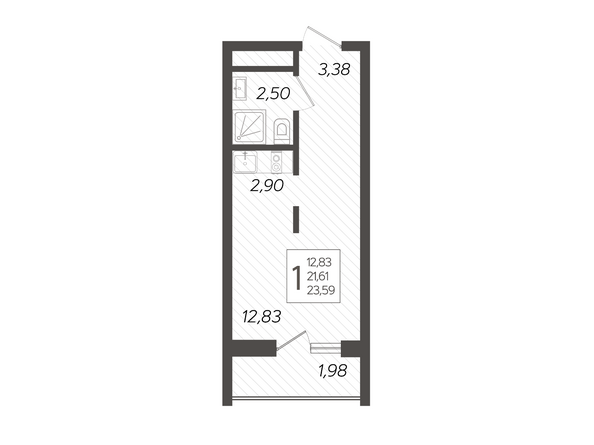 Планировка 1-комн 23,59 м²