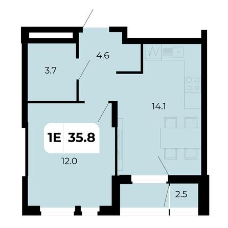 Планировка 1-комн 35,8 м²