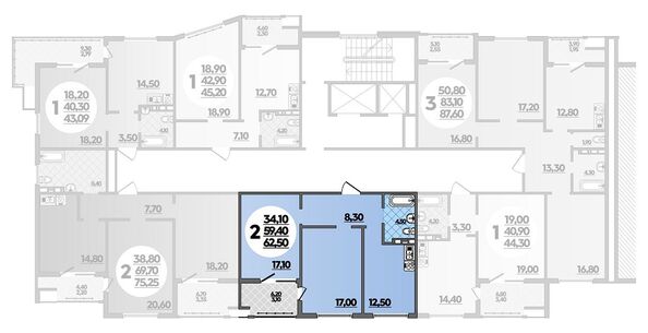 Планировка 2-комн 62,5 м²