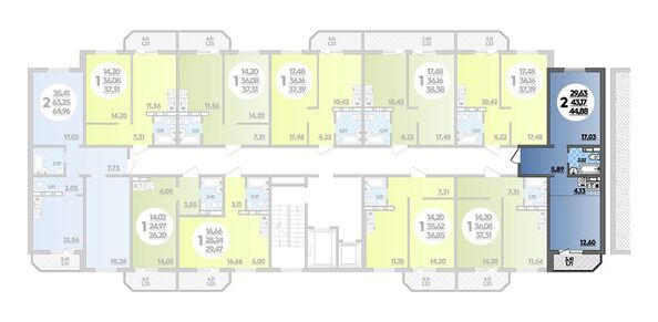 Планировка 2-комн 44,88 м²