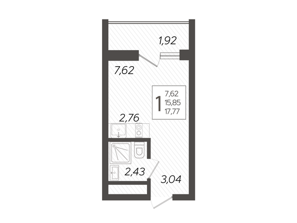 Планировка 1-комн 17,77 м²