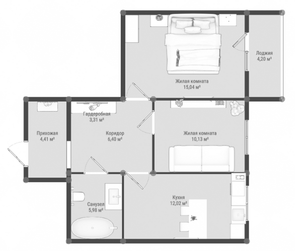 Планировка 2-комн 59,39 м²