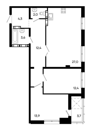 Планировка 2-комн 79,1, 79,3 м²