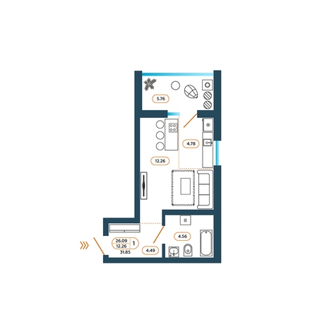 Планировка Студия 31,85 м²