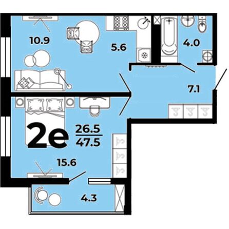 Планировка 2-комн 47,5 м²