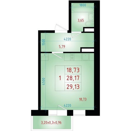Планировка Студия 29,13 м²