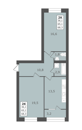 Планировка 2-комн 68,3 м²