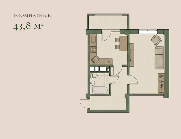 Планировка 1-комн 43,8 м²