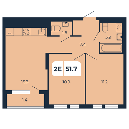 Планировка 2-комн 51,7 м²