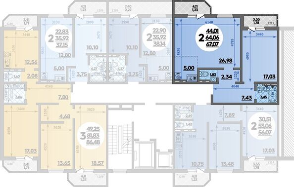 Планировка 2-комн 67,07 м²