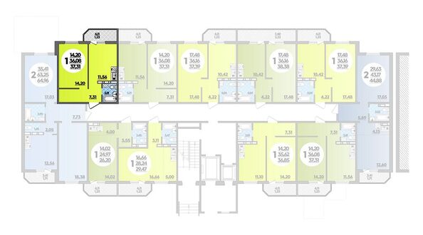 Планировка 1-комн 37,31 м²