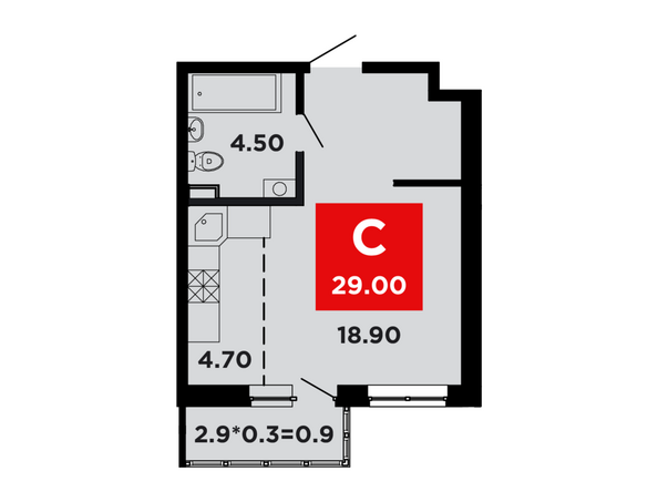 Планировка Студия 28,2 - 39,7 м²