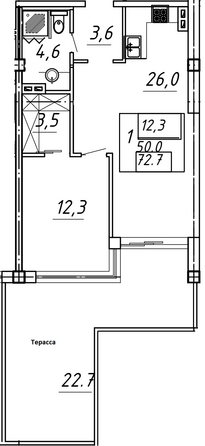 Планировка 1-комн 72,7 м²