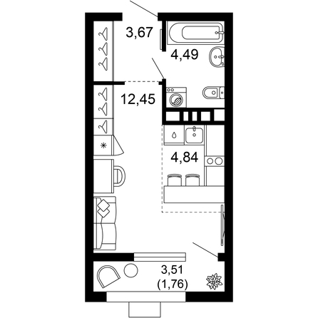 Планировка 1-комн 27,2 м²