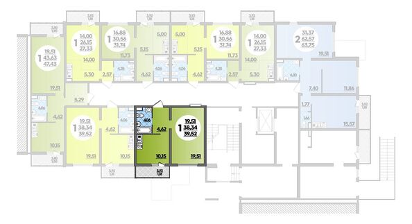 Планировка 1-комн 39,52 м²