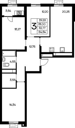 Планировка 3-комн 83,68 - 85,86 м²