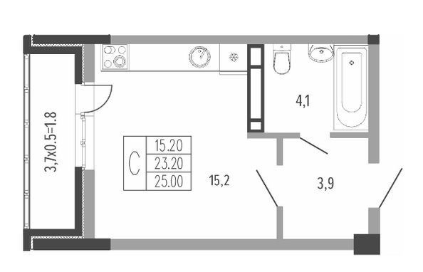 Планировка Студия 25 м²