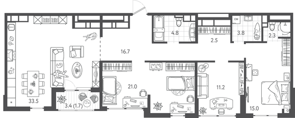 Планировка 3-комн 112,5 м²
