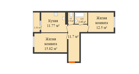 Планировка 2-комн 58,35 м²