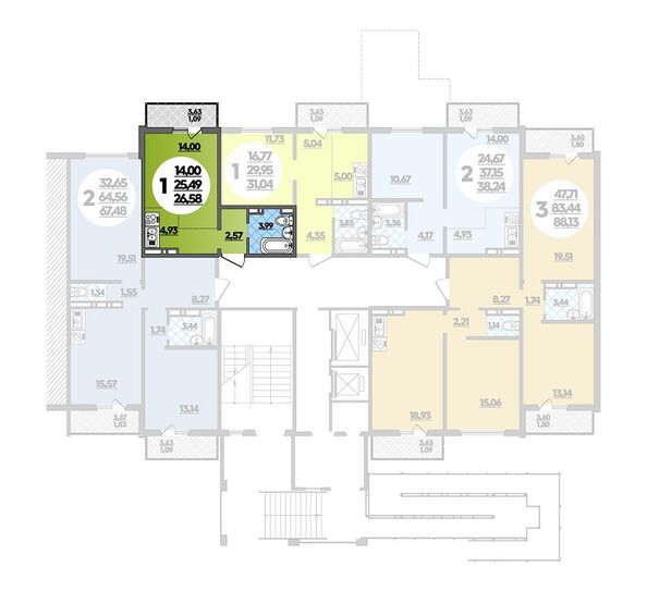 Планировка 1-комн 26,58 м²