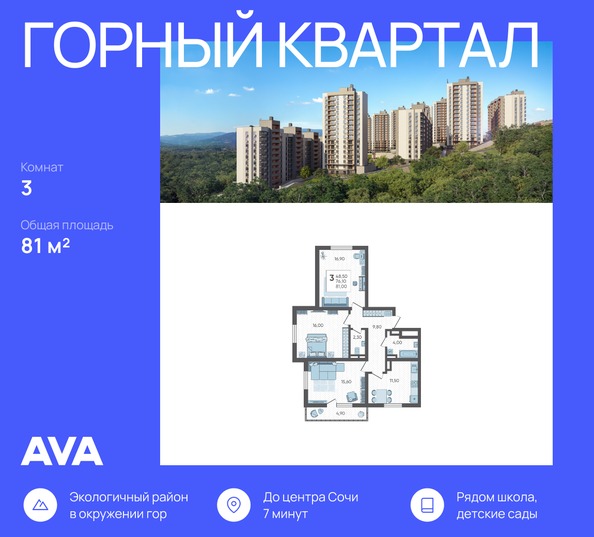 Планировка 3-комн 81 м²