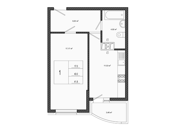 Планировка 1-комн 40 м²