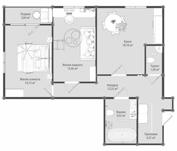 Планировка 2-комн 74,15 м²