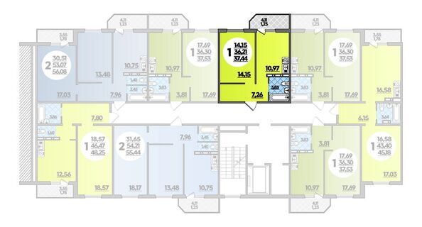 Планировка 1-комн 37,44 м²