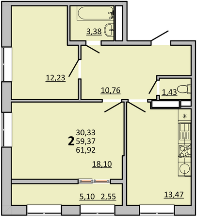 Планировка 2-комн 61,92 м²