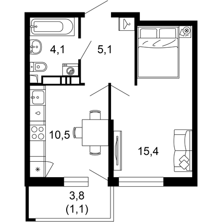 Планировка 1-комн 36,2 м²
