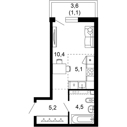 Планировка 1-комн 26,3 м²