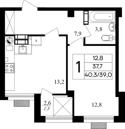 Планировка 1-комн 40,3 м²