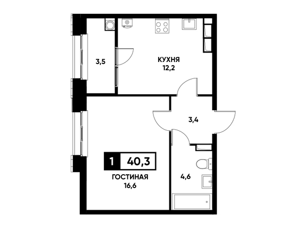 Планировка 1-комн 40,3 м²